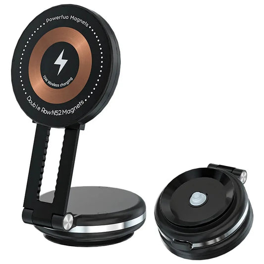 JMT-133130 Double-Sided Magnetic Suction Cup Phone Holder with 15W Wireless Charger for Car Dashboard