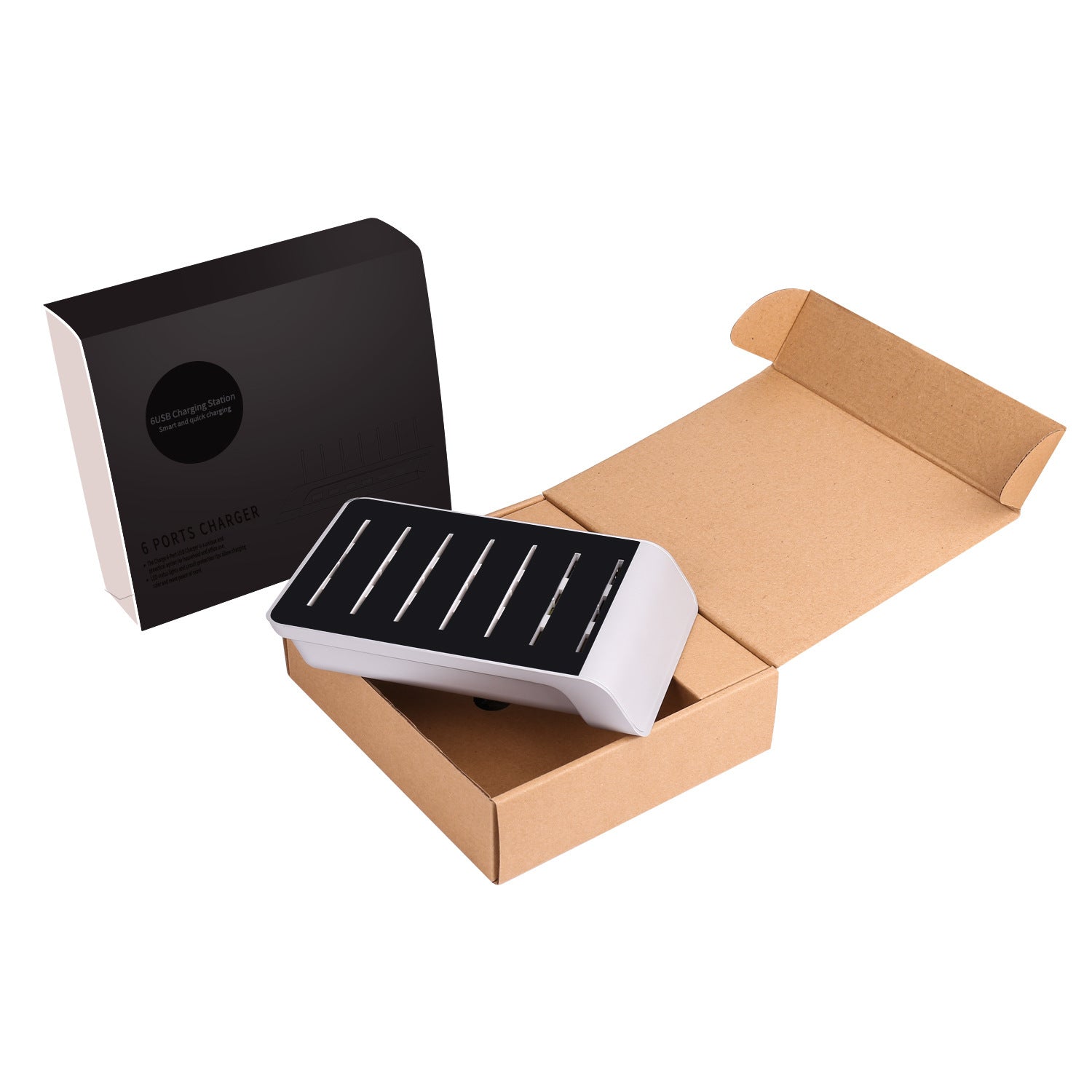 JMT-134090 Six-Port USB Charging Stand with Intelligent Fast Charging and Space-Saving Design