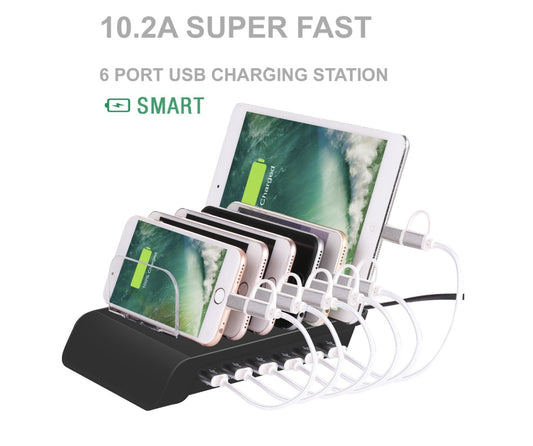 JMT-134090 Six-Port USB Charging Stand with Intelligent Fast Charging and Space-Saving Design
