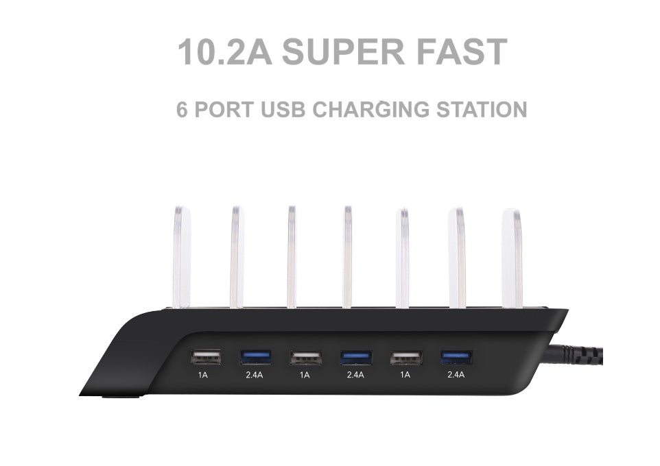 JMT-134090 Six-Port USB Charging Stand with Intelligent Fast Charging and Space-Saving Design