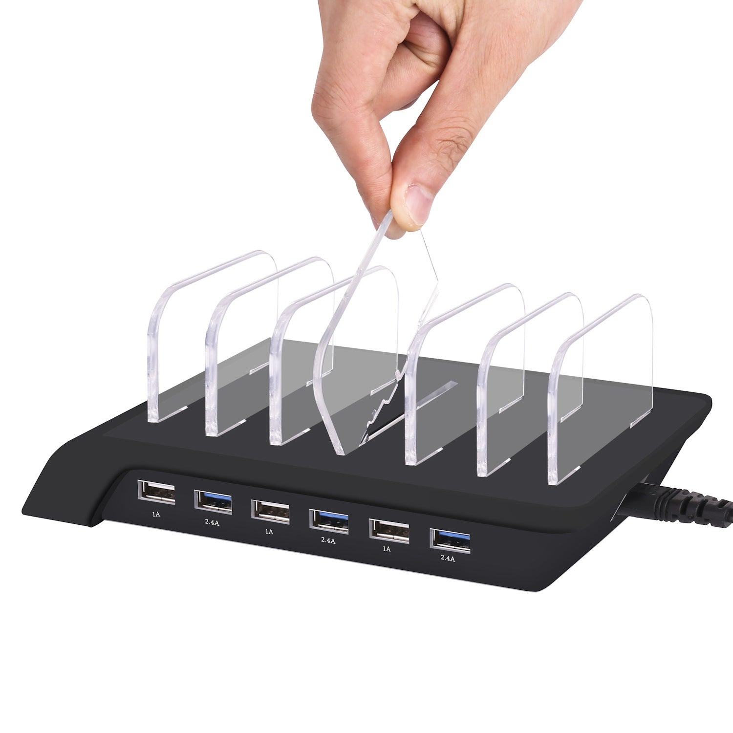 JMT-134090 Six-Port USB Charging Stand with Intelligent Fast Charging and Space-Saving Design