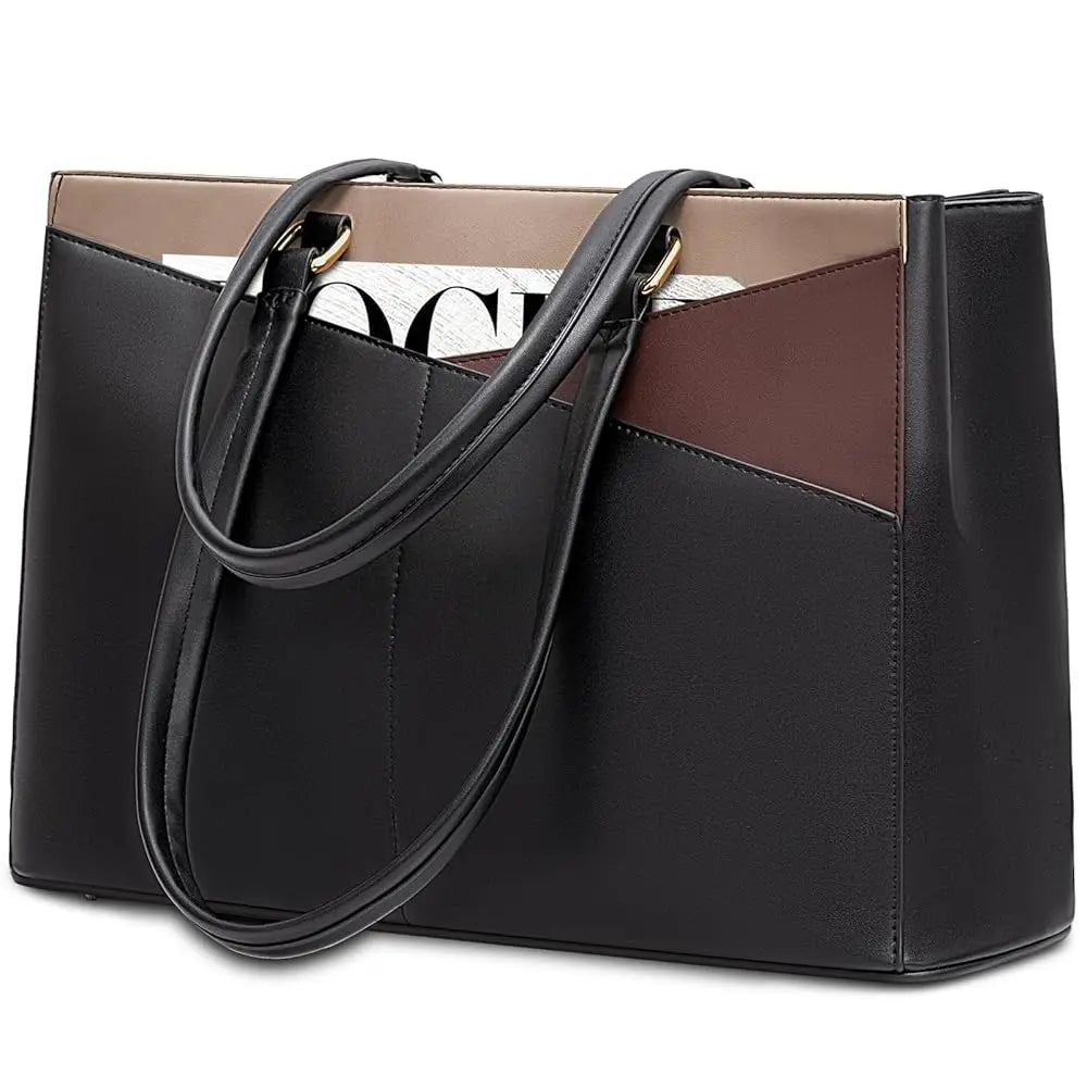 JMT-134282 Waterproof Leather Laptop Tote Bag for Women – 15.6 Inch Office Work Briefcase with Polyester Lining