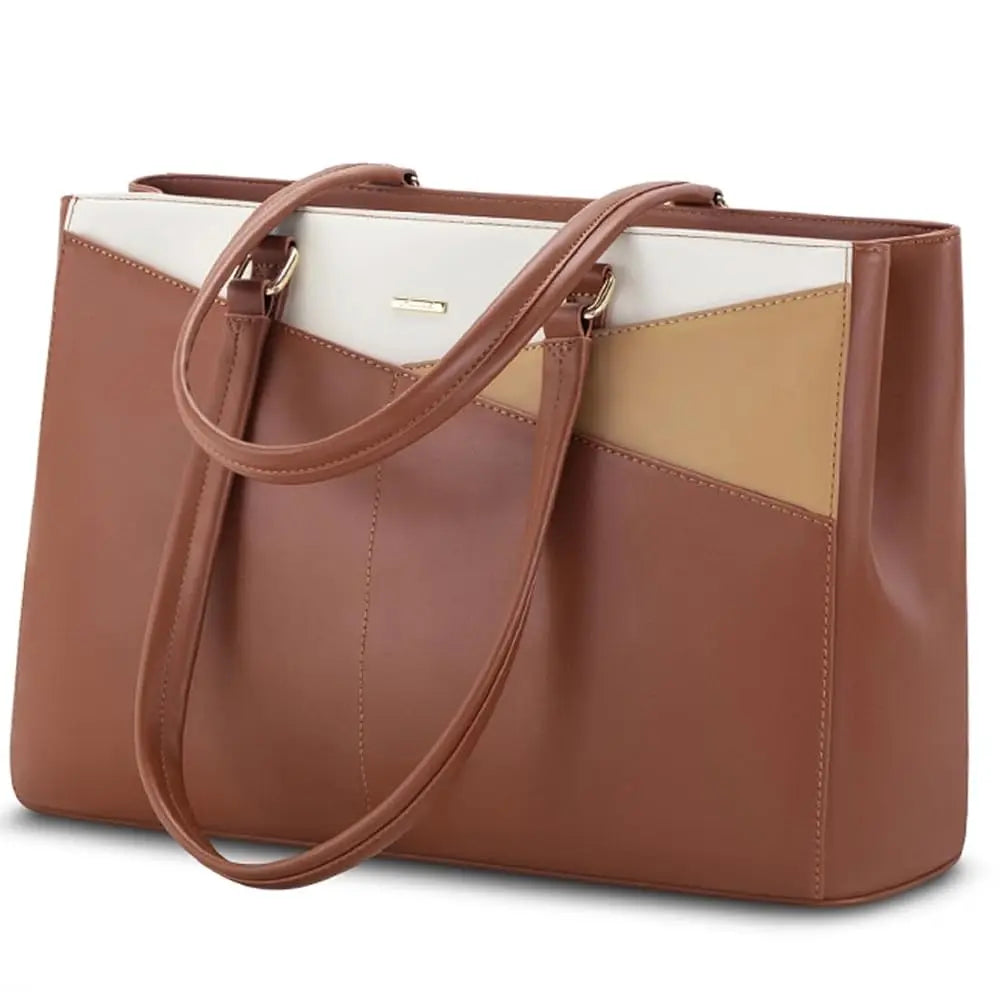JMT-134282 Waterproof Leather Laptop Tote Bag for Women – 15.6 Inch Office Work Briefcase with Polyester Lining