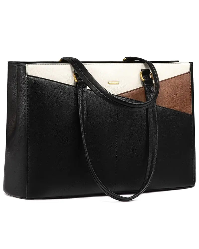 JMT-134282 Waterproof Leather Laptop Tote Bag for Women – 15.6 Inch Office Work Briefcase with Polyester Lining
