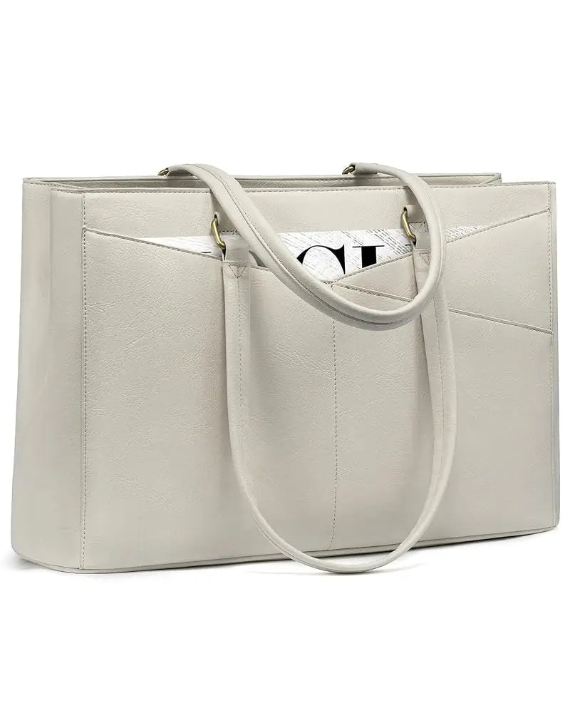 JMT-134282 Waterproof Leather Laptop Tote Bag for Women – 15.6 Inch Office Work Briefcase with Polyester Lining