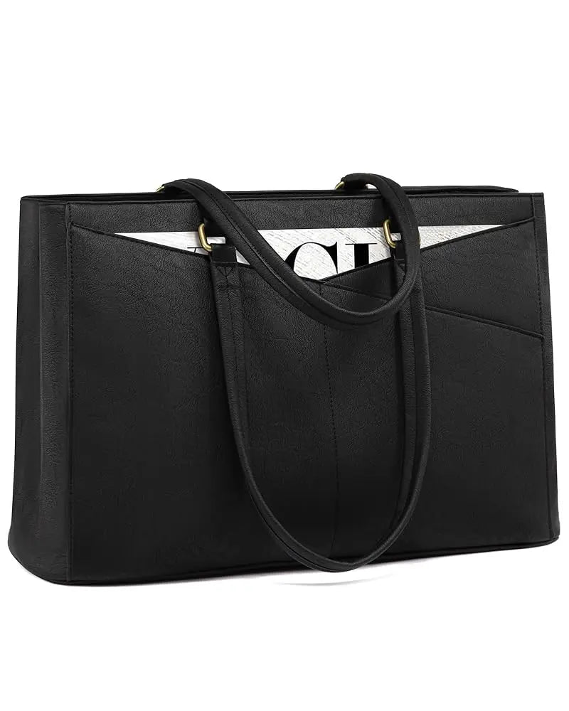 JMT-134282 Waterproof Leather Laptop Tote Bag for Women – 15.6 Inch Office Work Briefcase with Polyester Lining