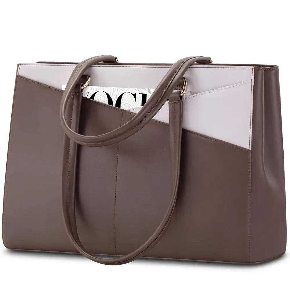 JMT-134282 Waterproof Leather Laptop Tote Bag for Women – 15.6 Inch Office Work Briefcase with Polyester Lining