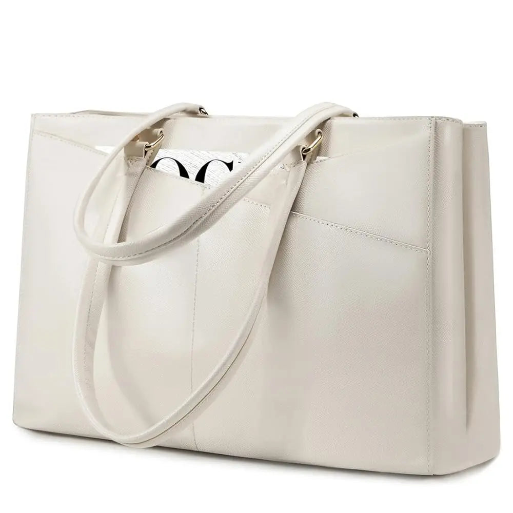 JMT-134282 Waterproof Leather Laptop Tote Bag for Women – 15.6 Inch Office Work Briefcase with Polyester Lining