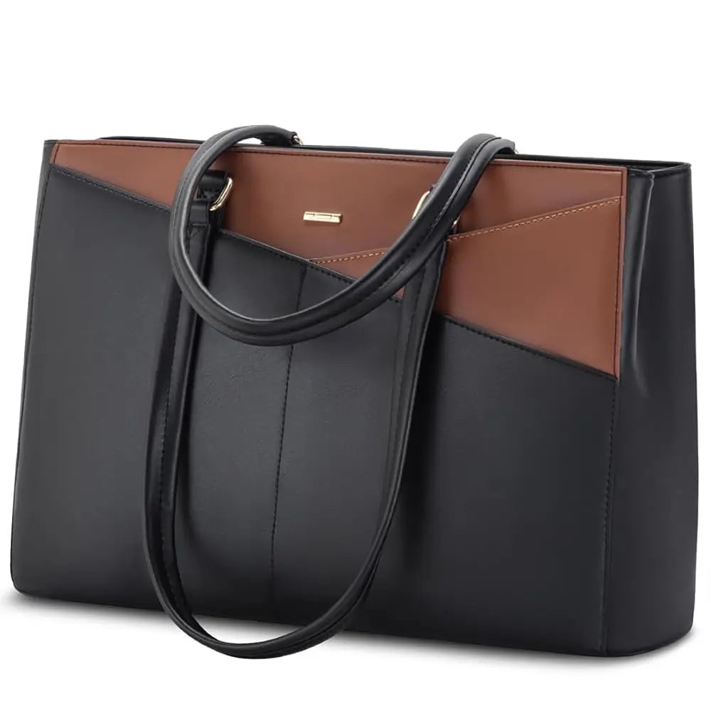 JMT-134282 Waterproof Leather Laptop Tote Bag for Women – 15.6 Inch Office Work Briefcase with Polyester Lining