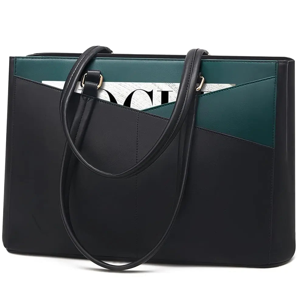 JMT-134282 Waterproof Leather Laptop Tote Bag for Women – 15.6 Inch Office Work Briefcase with Polyester Lining