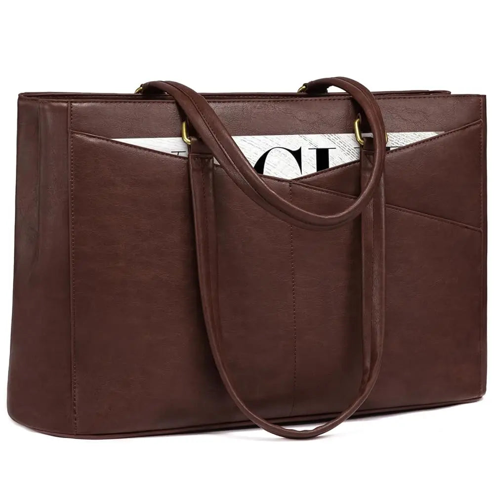 JMT-134282 Waterproof Leather Laptop Tote Bag for Women – 15.6 Inch Office Work Briefcase with Polyester Lining