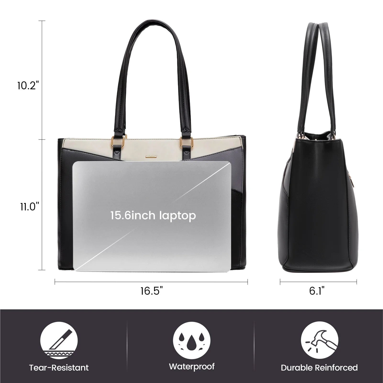 JMT-134282 Waterproof Leather Laptop Tote Bag for Women – 15.6 Inch Office Work Briefcase with Polyester Lining