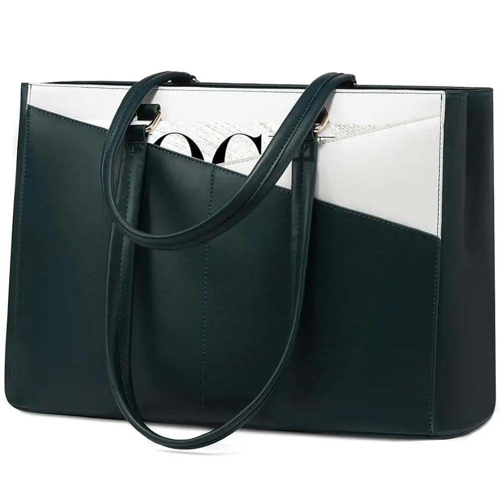 JMT-134282 Waterproof Leather Laptop Tote Bag for Women – 15.6 Inch Office Work Briefcase with Polyester Lining