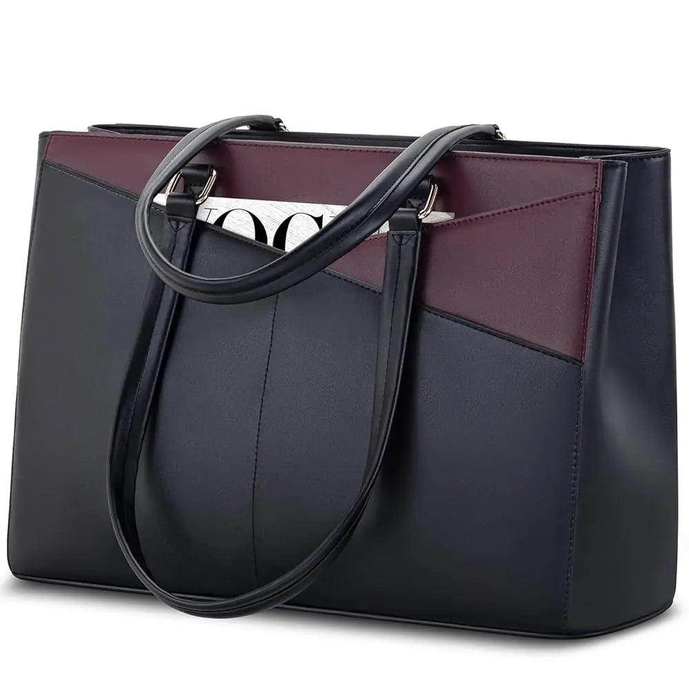 JMT-134282 Waterproof Leather Laptop Tote Bag for Women – 15.6 Inch Office Work Briefcase with Polyester Lining