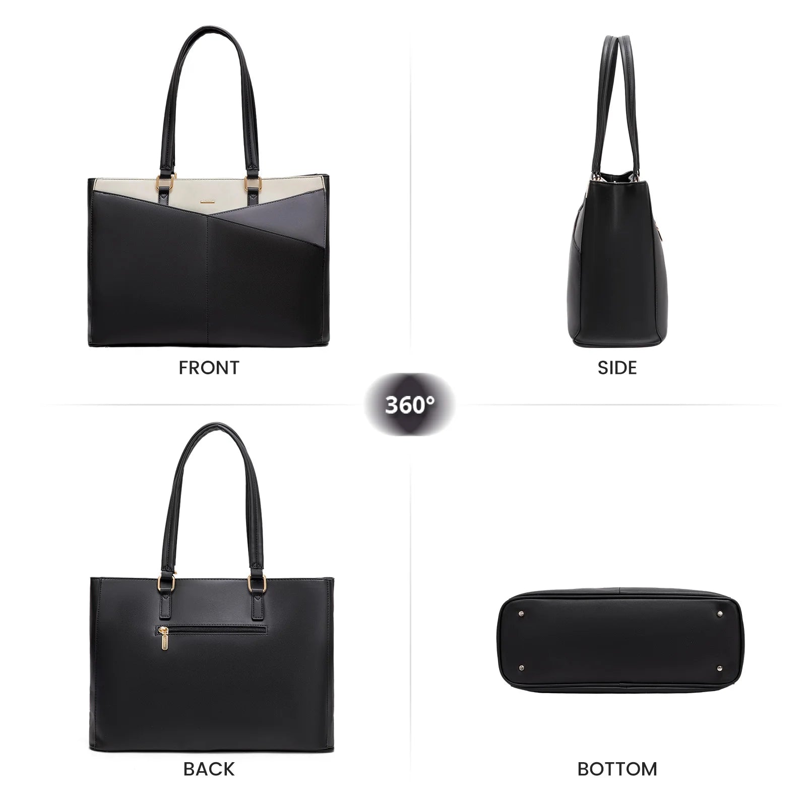 JMT-134282 Waterproof Leather Laptop Tote Bag for Women – 15.6 Inch Office Work Briefcase with Polyester Lining