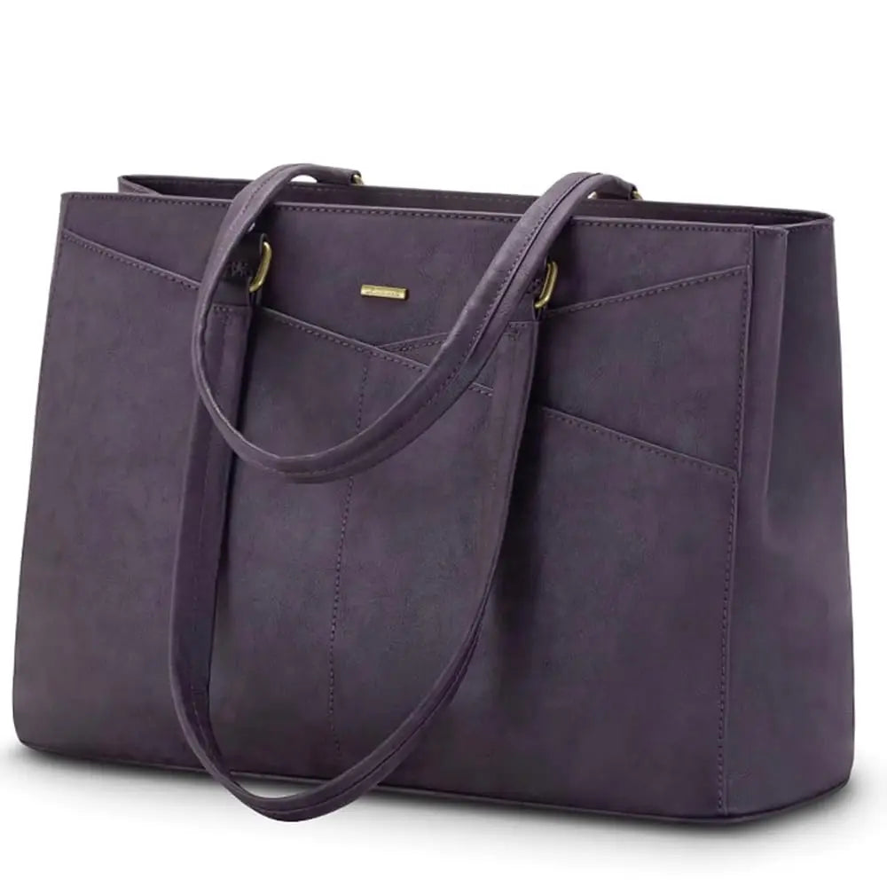 JMT-134282 Waterproof Leather Laptop Tote Bag for Women – 15.6 Inch Office Work Briefcase with Polyester Lining