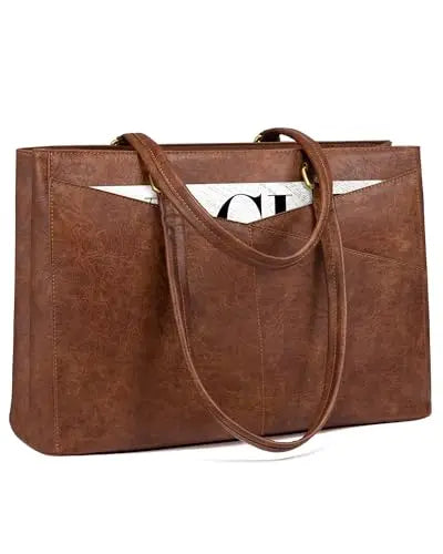JMT-134282 Waterproof Leather Laptop Tote Bag for Women – 15.6 Inch Office Work Briefcase with Polyester Lining