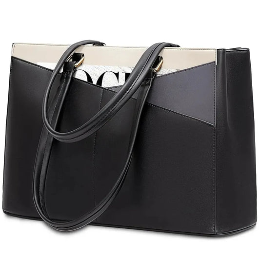 JMT-134282 Waterproof Leather Laptop Tote Bag for Women – 15.6 Inch Office Work Briefcase with Polyester Lining