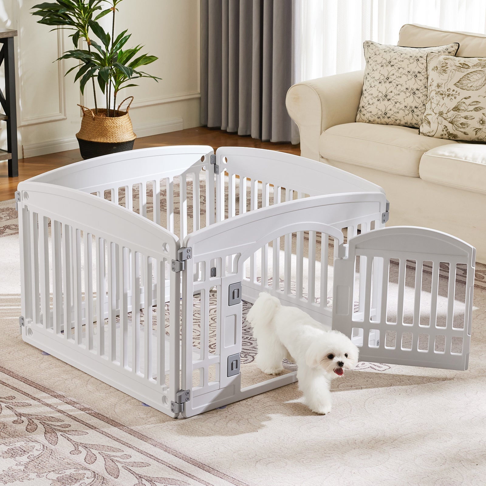 JMT-134474 Pet Playpen for Small to Medium Dogs - Safe, Durable, Adjustable, and Portable Indoor/Outdoor Fence with Rounded Corners, 4-Panel and 6-Panel Options Available