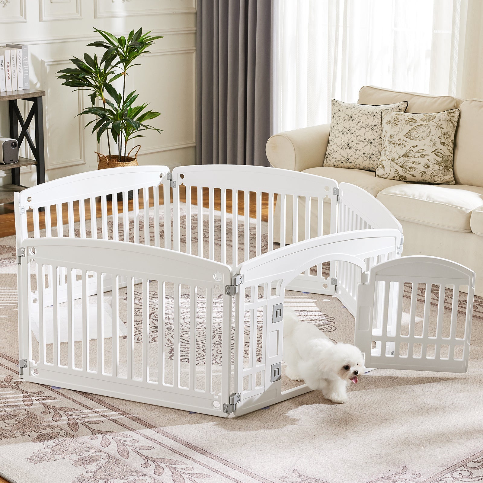 JMT-134474 Pet Playpen for Small to Medium Dogs - Safe, Durable, Adjustable, and Portable Indoor/Outdoor Fence with Rounded Corners, 4-Panel and 6-Panel Options Available