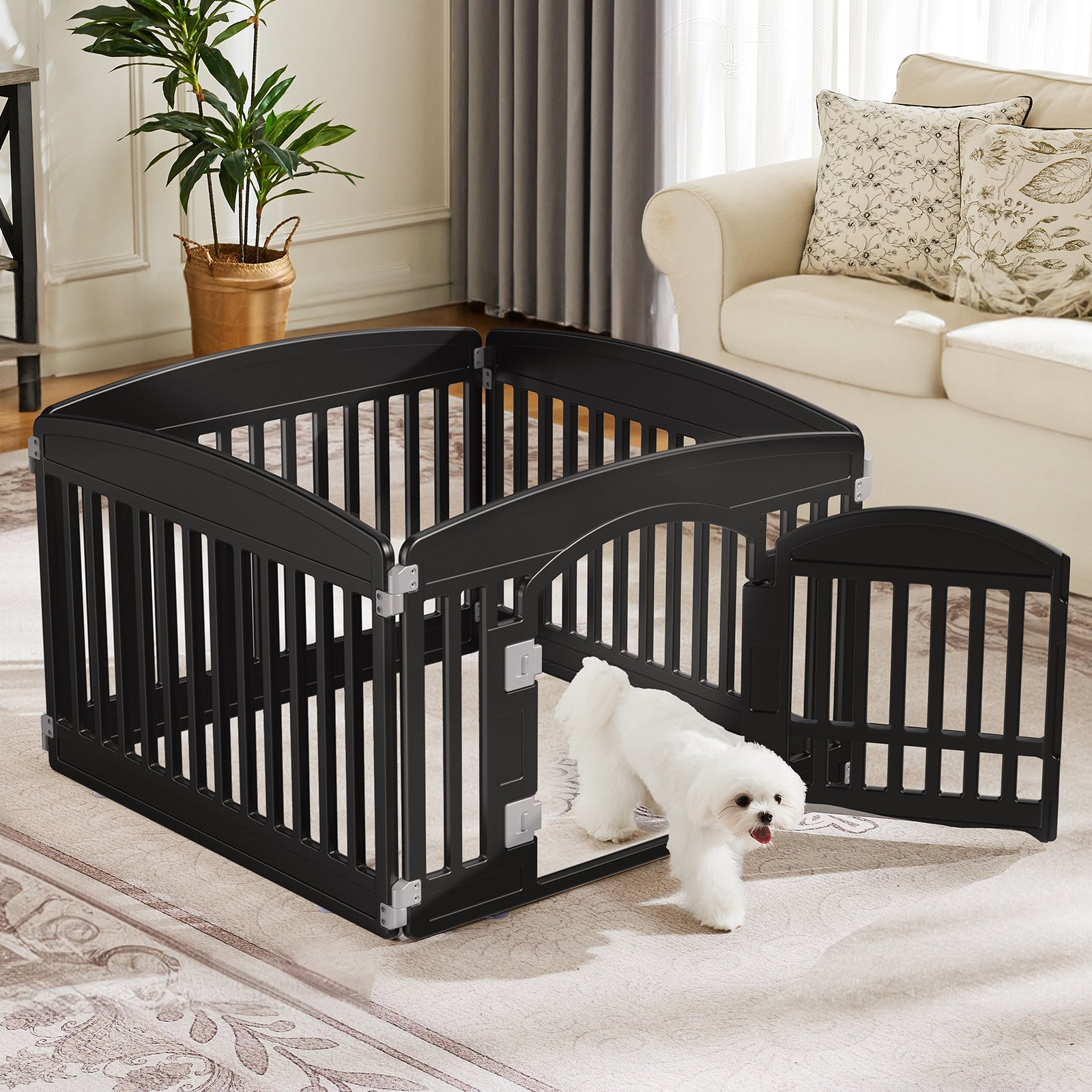 JMT-134474 Pet Playpen for Small to Medium Dogs - Safe, Durable, Adjustable, and Portable Indoor/Outdoor Fence with Rounded Corners, 4-Panel and 6-Panel Options Available