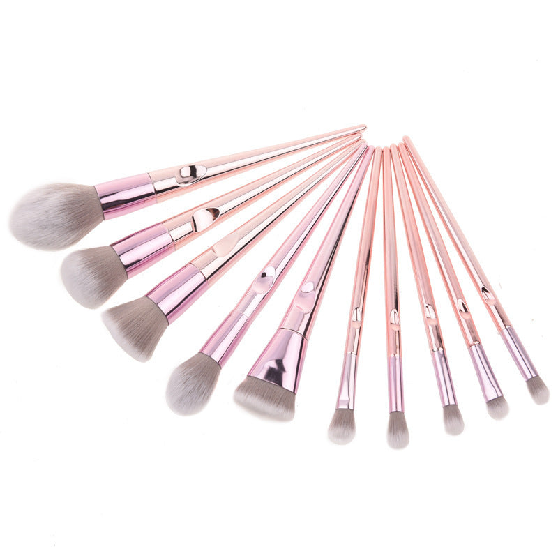 JMT-134602 10-Piece Fingerprint Makeup Brush Set with Long Plastic Handles and Soft Synthetic Bristles