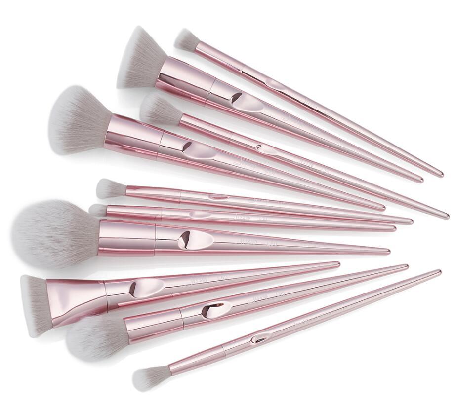 JMT-134602 10-Piece Fingerprint Makeup Brush Set with Long Plastic Handles and Soft Synthetic Bristles