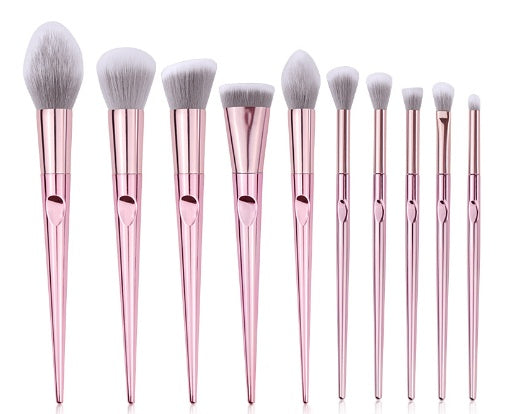 JMT-134602 10-Piece Fingerprint Makeup Brush Set with Long Plastic Handles and Soft Synthetic Bristles