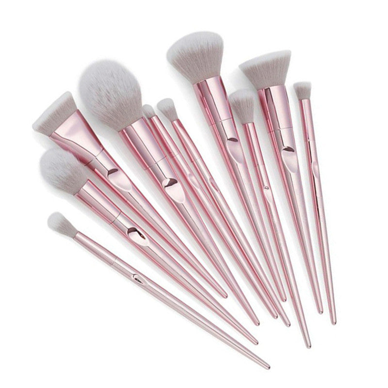 JMT-134602 10-Piece Fingerprint Makeup Brush Set with Long Plastic Handles and Soft Synthetic Bristles