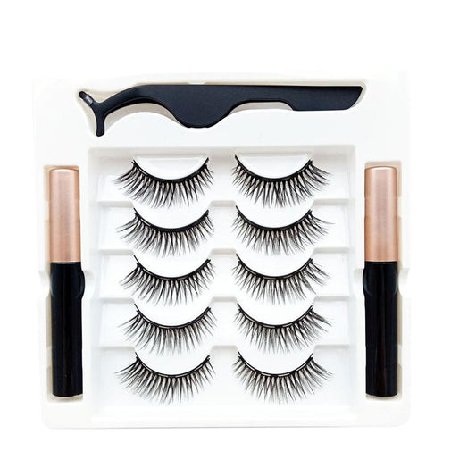 JMT-134730 Double Magnetic Liquid Eyeliner and Five Pairs of Handmade False Eyelashes Set