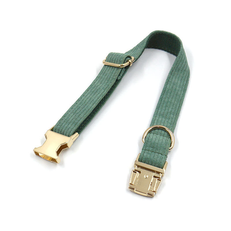 JMT-134794 Duck Poop Green Striped Corduroy Dog Collar - Available in Multiple Sizes