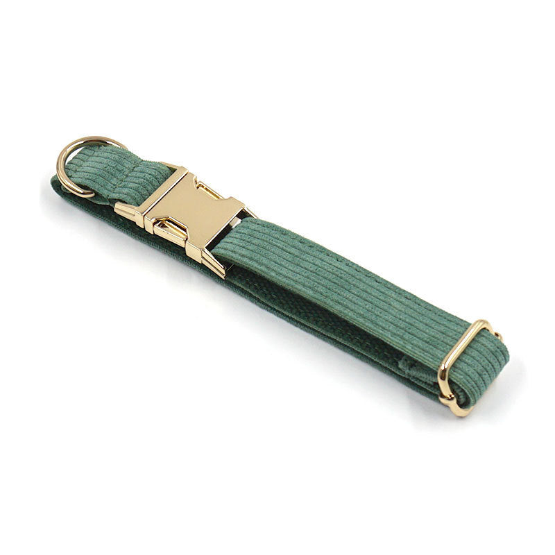 JMT-134794 Duck Poop Green Striped Corduroy Dog Collar - Available in Multiple Sizes