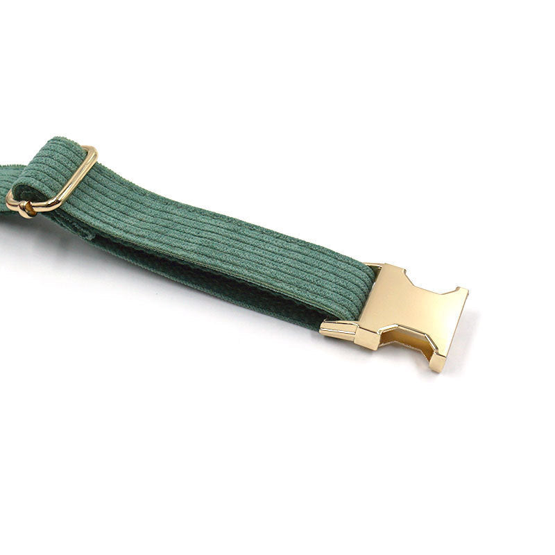 JMT-134794 Duck Poop Green Striped Corduroy Dog Collar - Available in Multiple Sizes