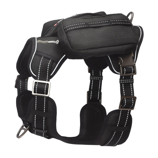 JMT-135946 Tactical Dog Harness with Backpack and No Pull Front Clip - Adjustable with Metal Buckles and Pockets