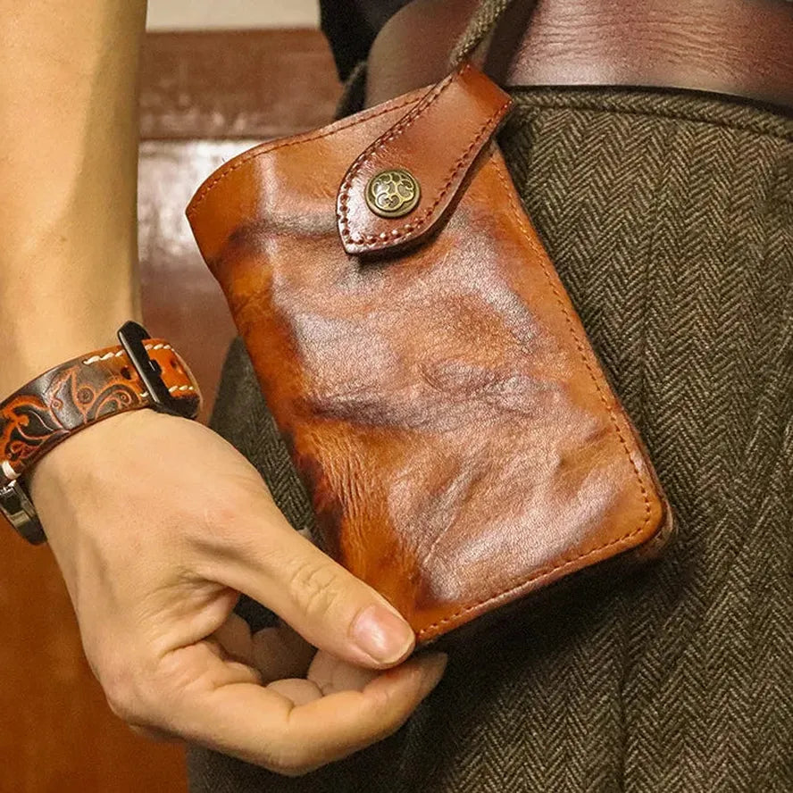 JMT-136138 Vintage Genuine Leather Long Wallet – Hand-Wrinkled Vegetable Tanned Leather, Retro Design, Hasp Closure, Multiple Colours