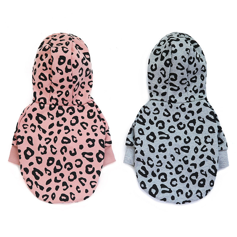 JMT-136394 Leopard Print Hooded Dog Sweatshirt in Gray and Pink - Stylish and Comfortable Outwear