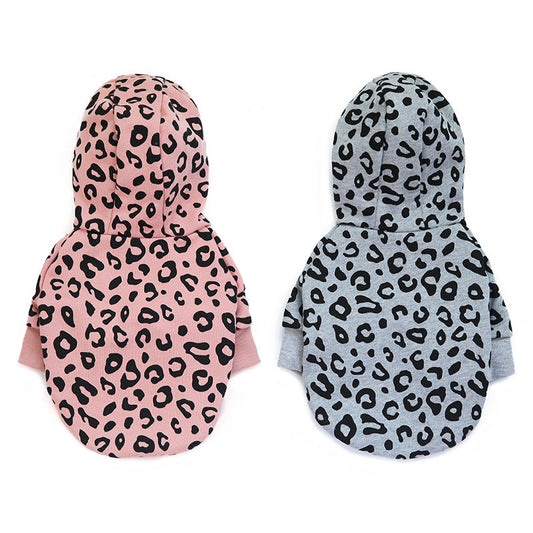 JMT-136394 Leopard Print Hooded Dog Sweatshirt in Gray and Pink - Stylish and Comfortable Outwear