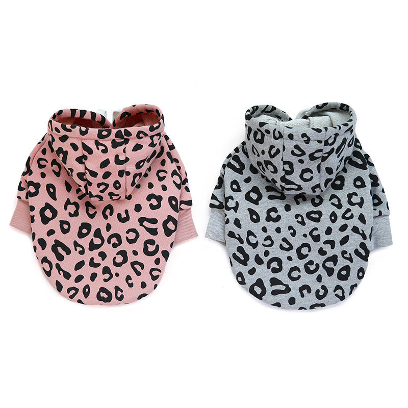 JMT-136394 Leopard Print Hooded Dog Sweatshirt in Gray and Pink - Stylish and Comfortable Outwear