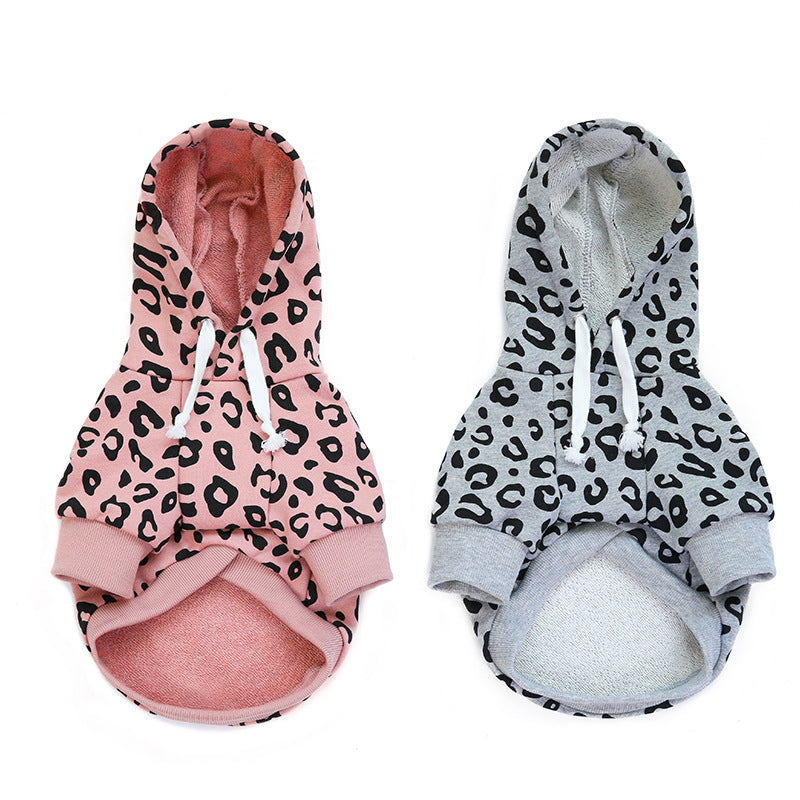 JMT-136394 Leopard Print Hooded Dog Sweatshirt in Gray and Pink - Stylish and Comfortable Outwear