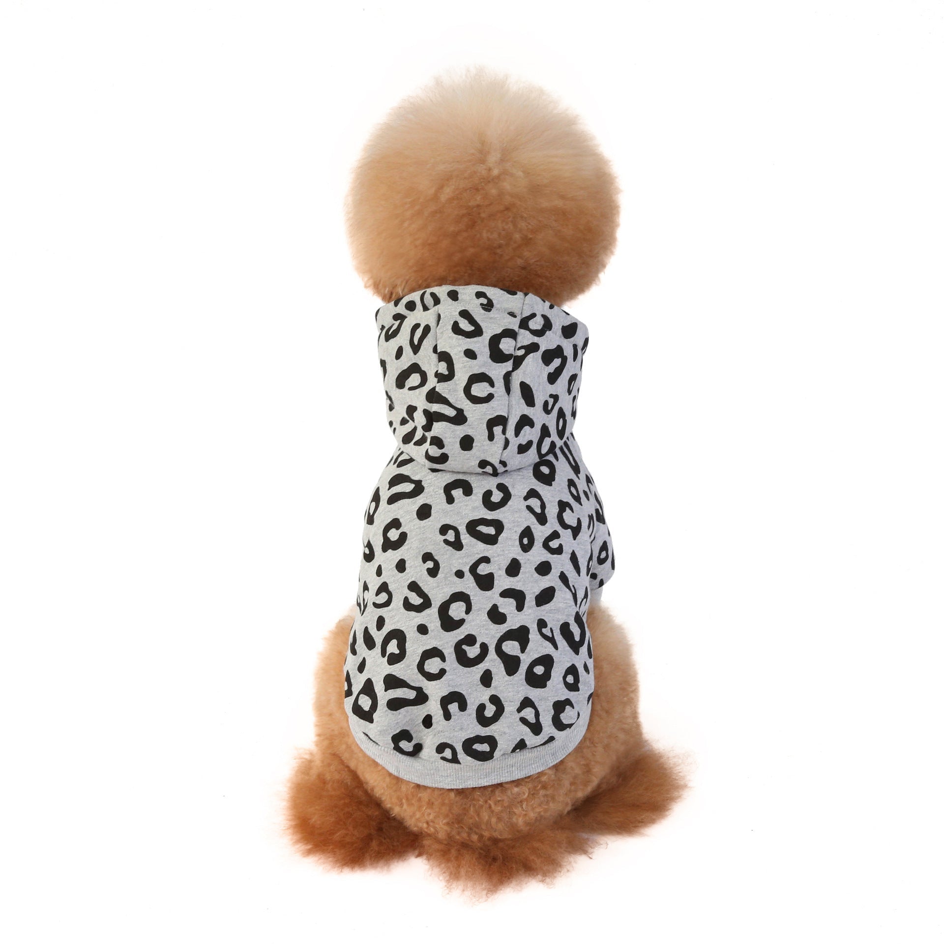 JMT-136394 Leopard Print Hooded Dog Sweatshirt in Gray and Pink - Stylish and Comfortable Outwear