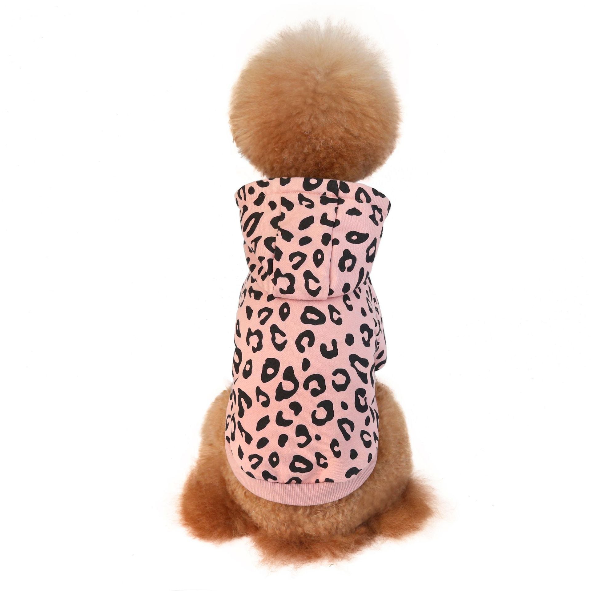 JMT-136394 Leopard Print Hooded Dog Sweatshirt in Gray and Pink - Stylish and Comfortable Outwear