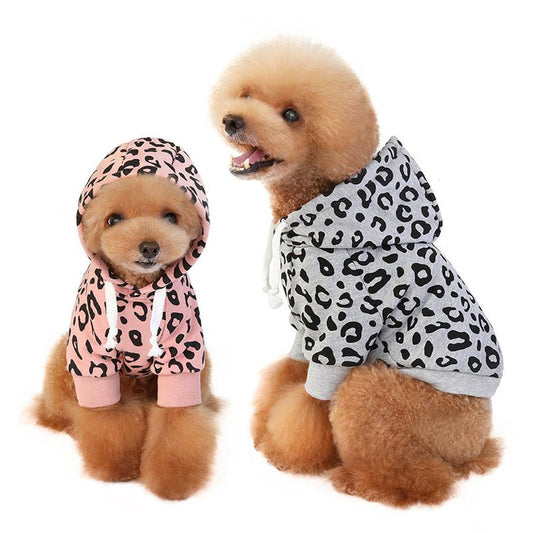 JMT-136394 Leopard Print Hooded Dog Sweatshirt in Gray and Pink - Stylish and Comfortable Outwear