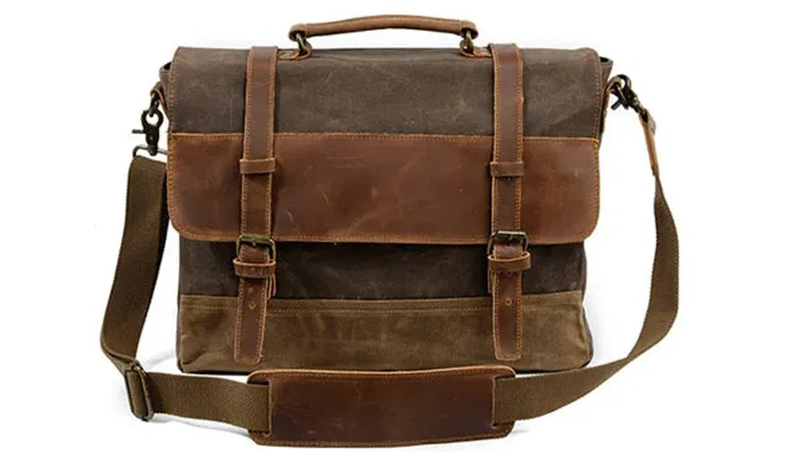 JMT-136522 Canvas and Leather Crossbody Bag with Top Handle for Laptops, Large Storage 38cm x 11cm x 28cm