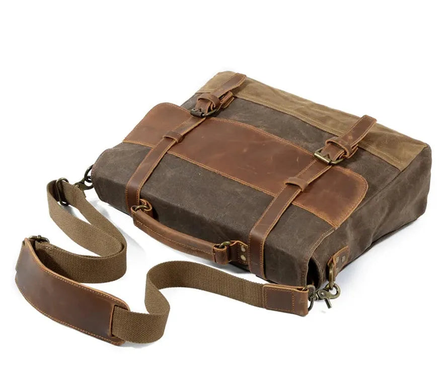 JMT-136522 Canvas and Leather Crossbody Bag with Top Handle for Laptops, Large Storage 38cm x 11cm x 28cm