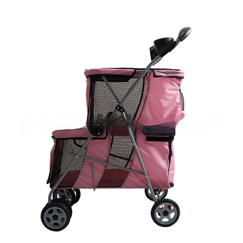 JMT-136778 Lightweight Folding Pet Stroller in Black and Pink for Comfortable Outdoor Use
