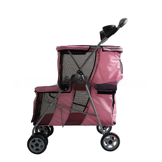 JMT-136778 Lightweight Folding Pet Stroller in Black and Pink for Comfortable Outdoor Use