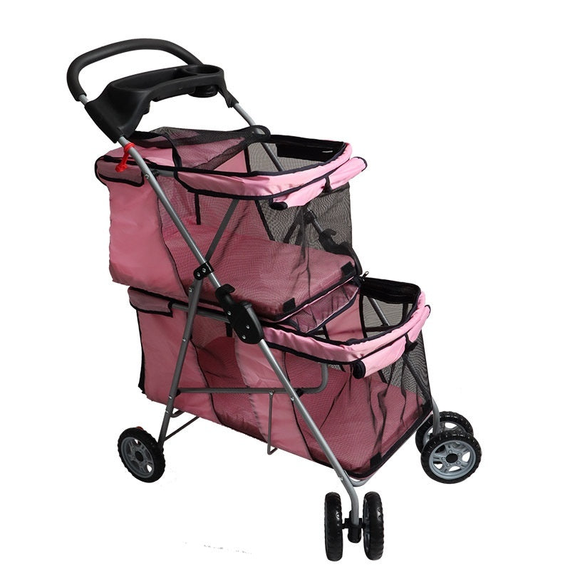 JMT-136778 Lightweight Folding Pet Stroller in Black and Pink for Comfortable Outdoor Use