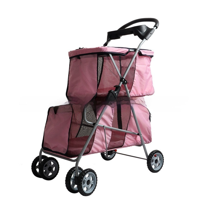 JMT-136778 Lightweight Folding Pet Stroller in Black and Pink for Comfortable Outdoor Use