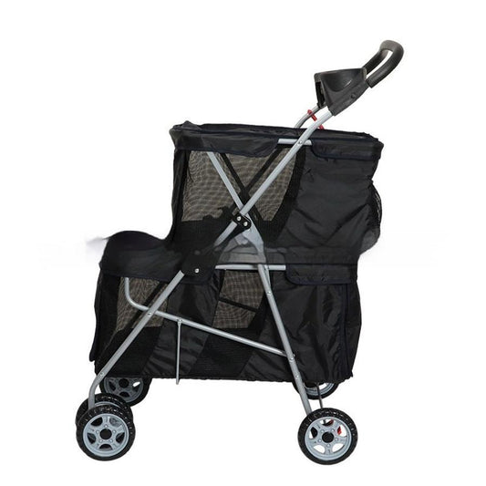 JMT-136778 Lightweight Folding Pet Stroller in Black and Pink for Comfortable Outdoor Use
