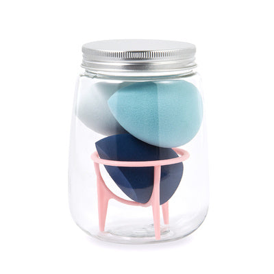 JMT-136906 Hydrophilic Polyurethane Cosmetic Sponge Set with Holder and Clear Storage Jar